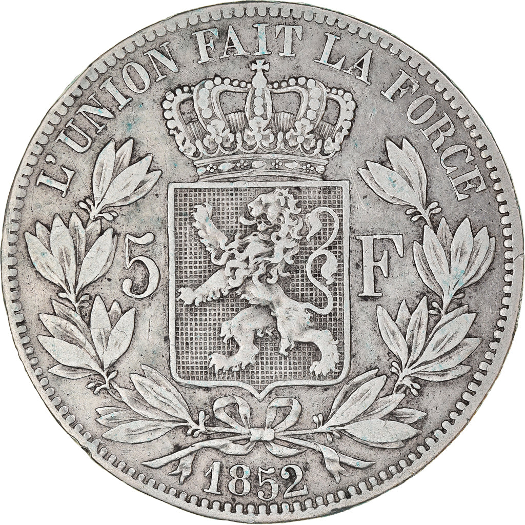 Münze, Belgien, Leopold I, 5 Francs, 5 Frank, 1852, Brussels, S+, Silber, KM:17