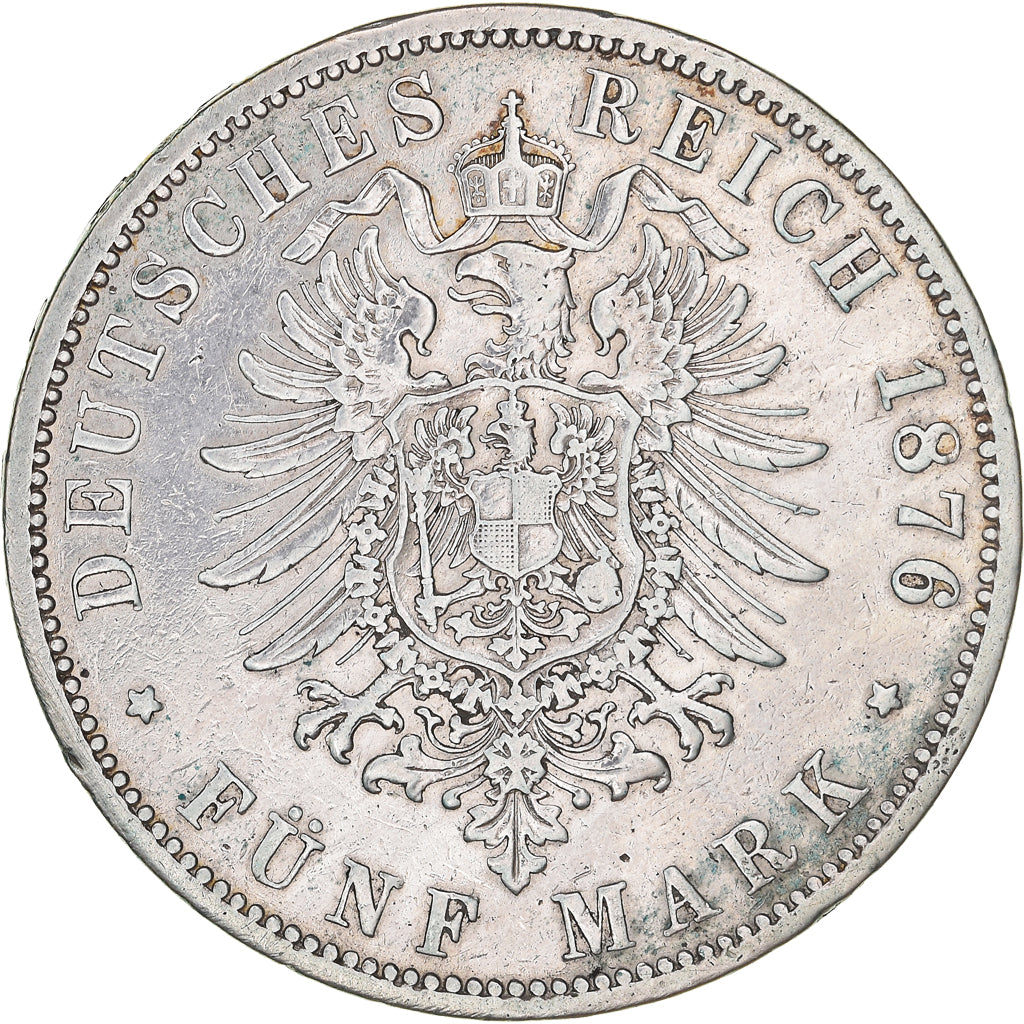 Moneta, Landy niemieckie, PRUSSIA, Wilhelm I, 5 Mark, 1876, Breslau, VF(20-25)