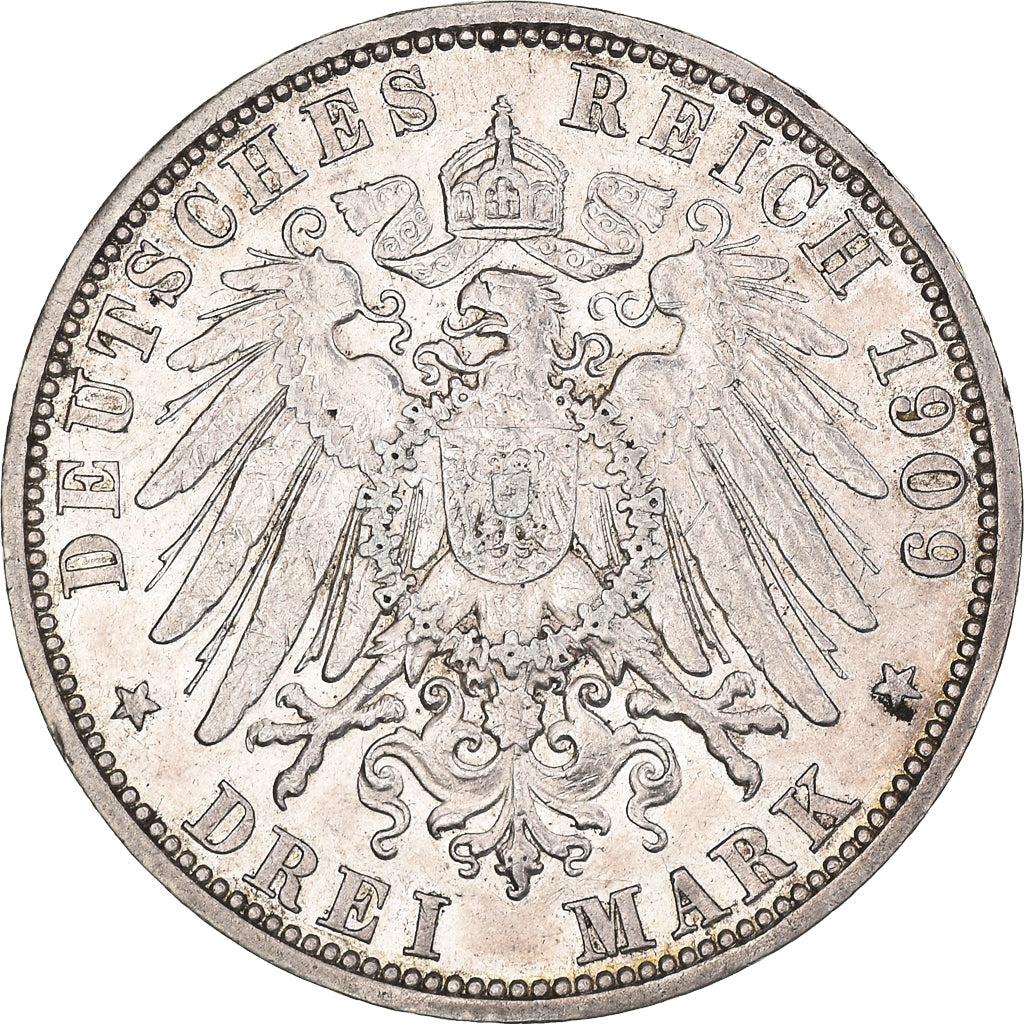 Münze, Deutsch Staaten, PRUSSIA, Wilhelm II, 3 Mark, 1909, Berlin, SS+, Silber