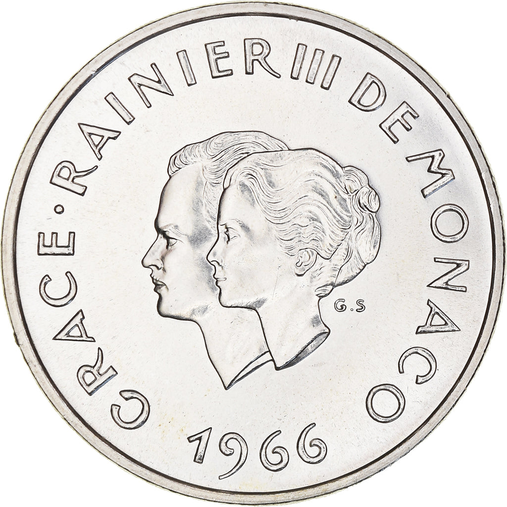 Coin, Monaco, Grace et Rainier III, 10 Francs, 1966, MS(64), Silver, KM:M1