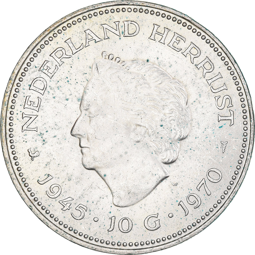 Coin, Netherlands, Juliana, 10 Gulden, 1970, AU(55-58), Silver, KM:195