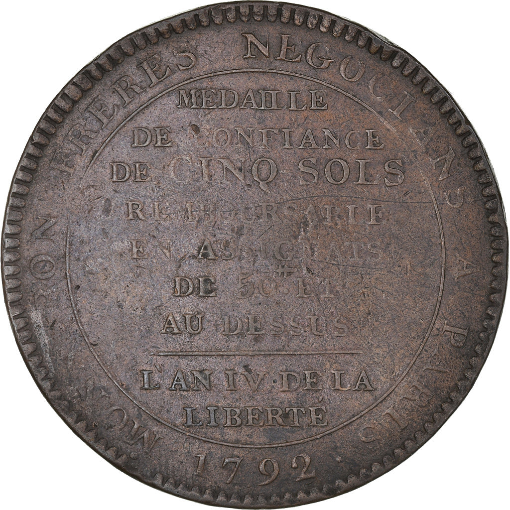 Coin, France, Monneron, 5 Sols, 1792, Paris, VF(30-35), Bronze