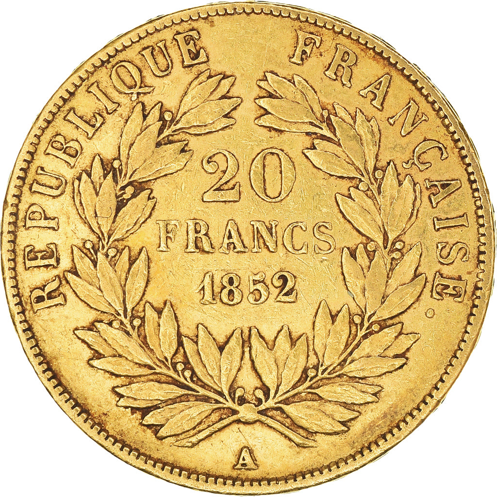 Munten, Frankrijk, Louis Napoleon, 20 Francs, 1852, Paris, ZF, Goud, KM:774
