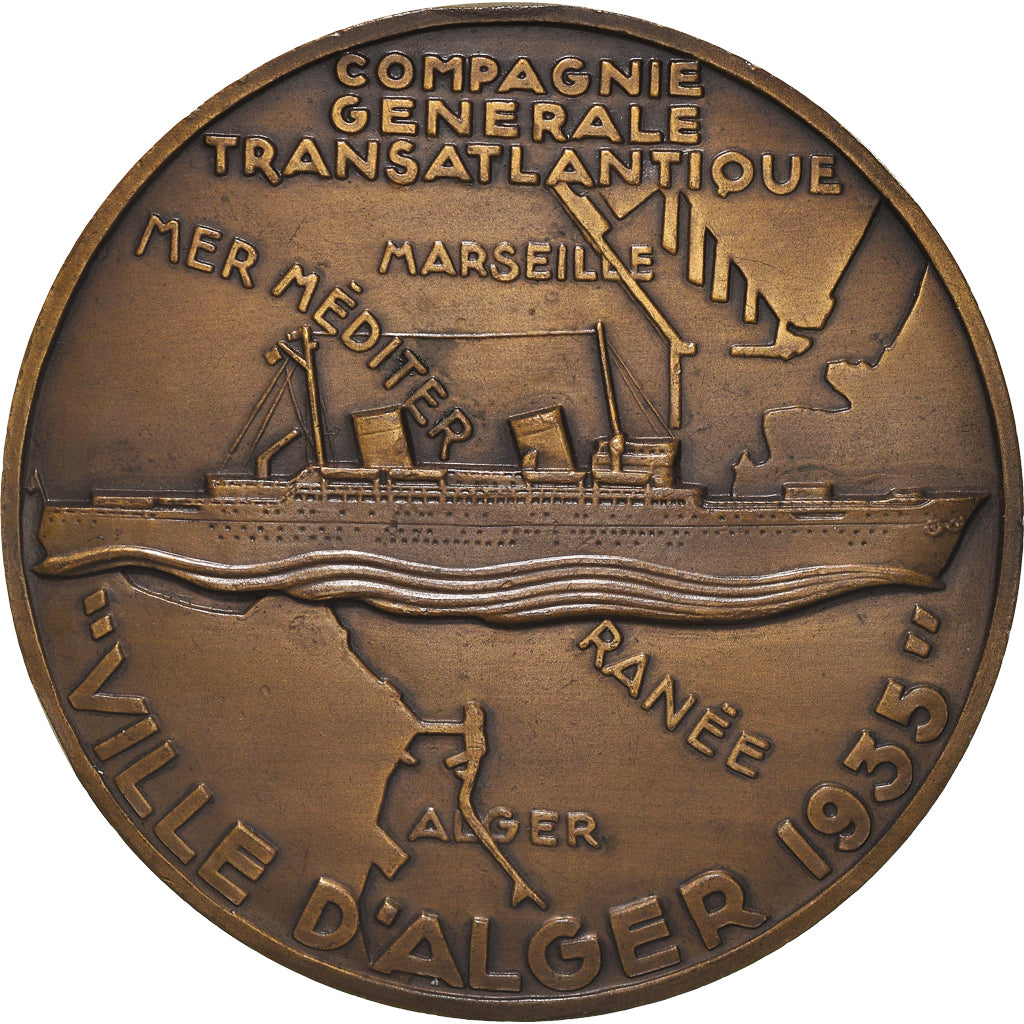 France, Medal, Compagnie Générale Transatlantique, Ville d'Alger, 1935