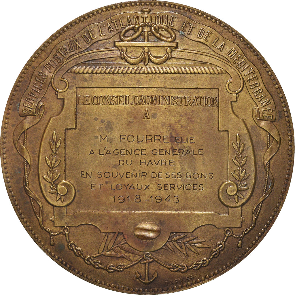 France, Medal, Compagnie Générale Transatlantique, Services Postaux, 1943