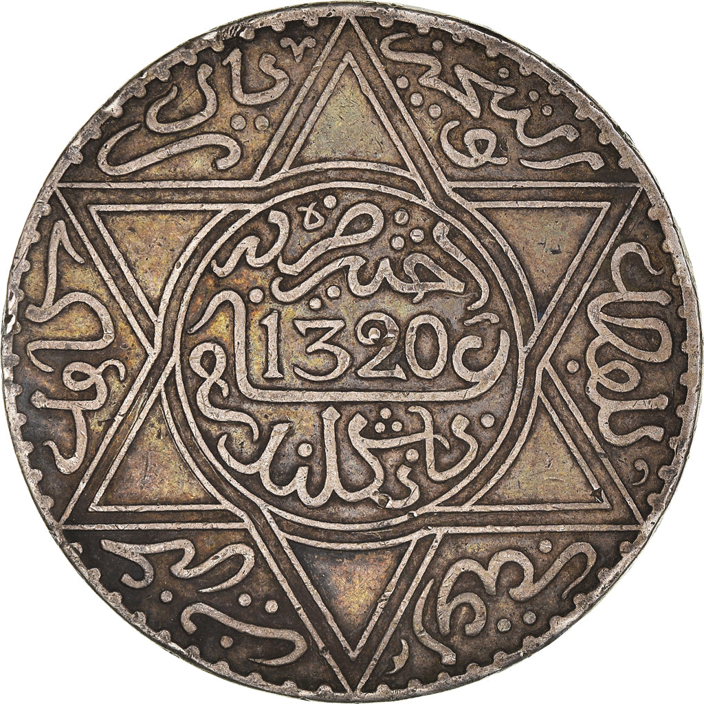 Coin, Morocco, 'Abd al-Aziz, Rial, 10 Dirhams, 1902, London, EF(40-45), Silver