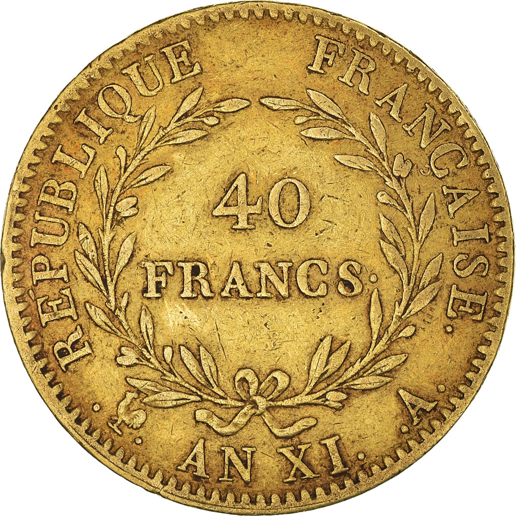Münze, Frankreich, Napoléon I, 40 Francs, An XI, Paris, S+, Gold, KM:652