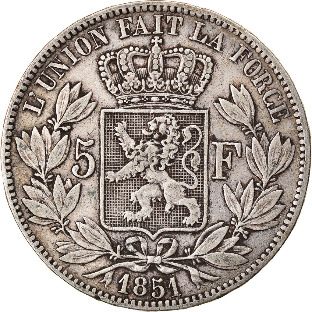 Moneta, Belgio, Leopold I, 5 Francs, 5 Frank, 1851, MB+, Argento, KM:17