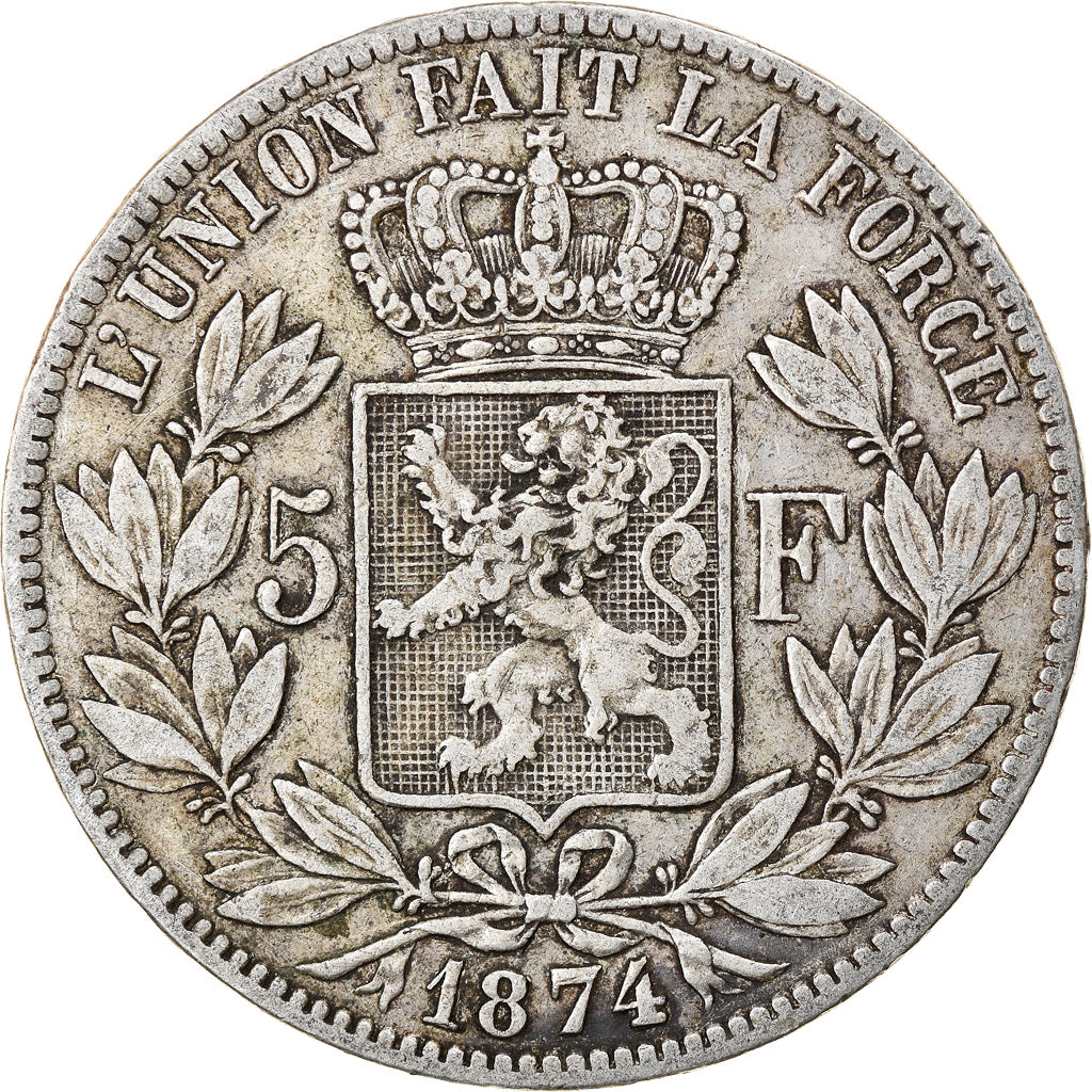Coin, Belgium, Leopold II, 5 Francs, 5 Frank, 1874, EF(40-45), Silver, KM:24