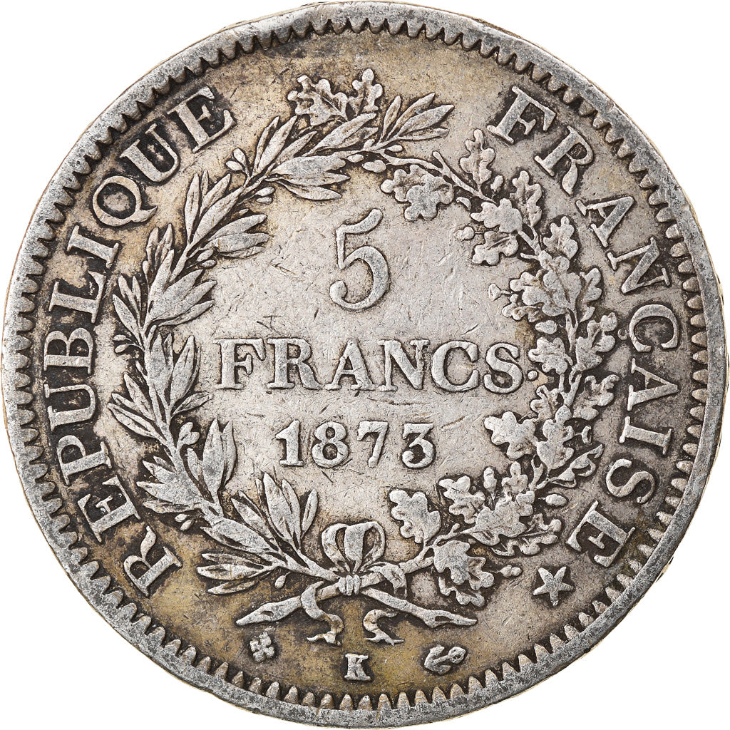 Coin, France, Hercule, 5 Francs, 1873, Bordeaux, VF(30-35), Silver, KM:820.2