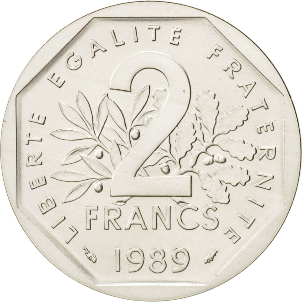 Coin, France, 2 Francs, 1989, Paris, MS(65-70), Silver, Gadoury:123.P2