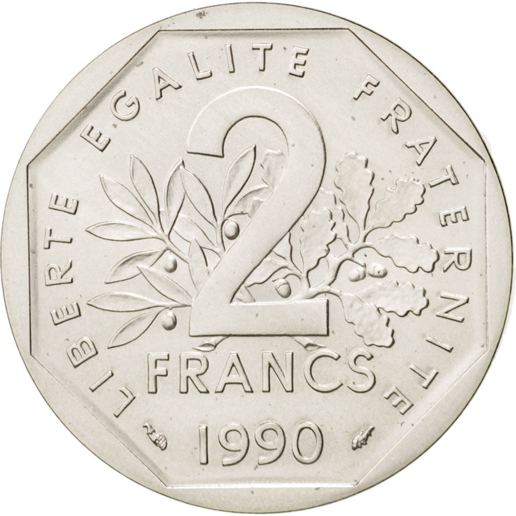 Coin, France, 2 Francs, 1990, Paris, MS(65-70), Silver, Gadoury:123.P2