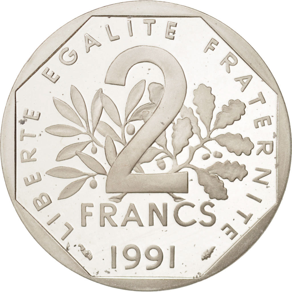 France, 2 Francs Semeuse, 1991, Piefort, MS(65-70), Silver, Gadoury:123.P2