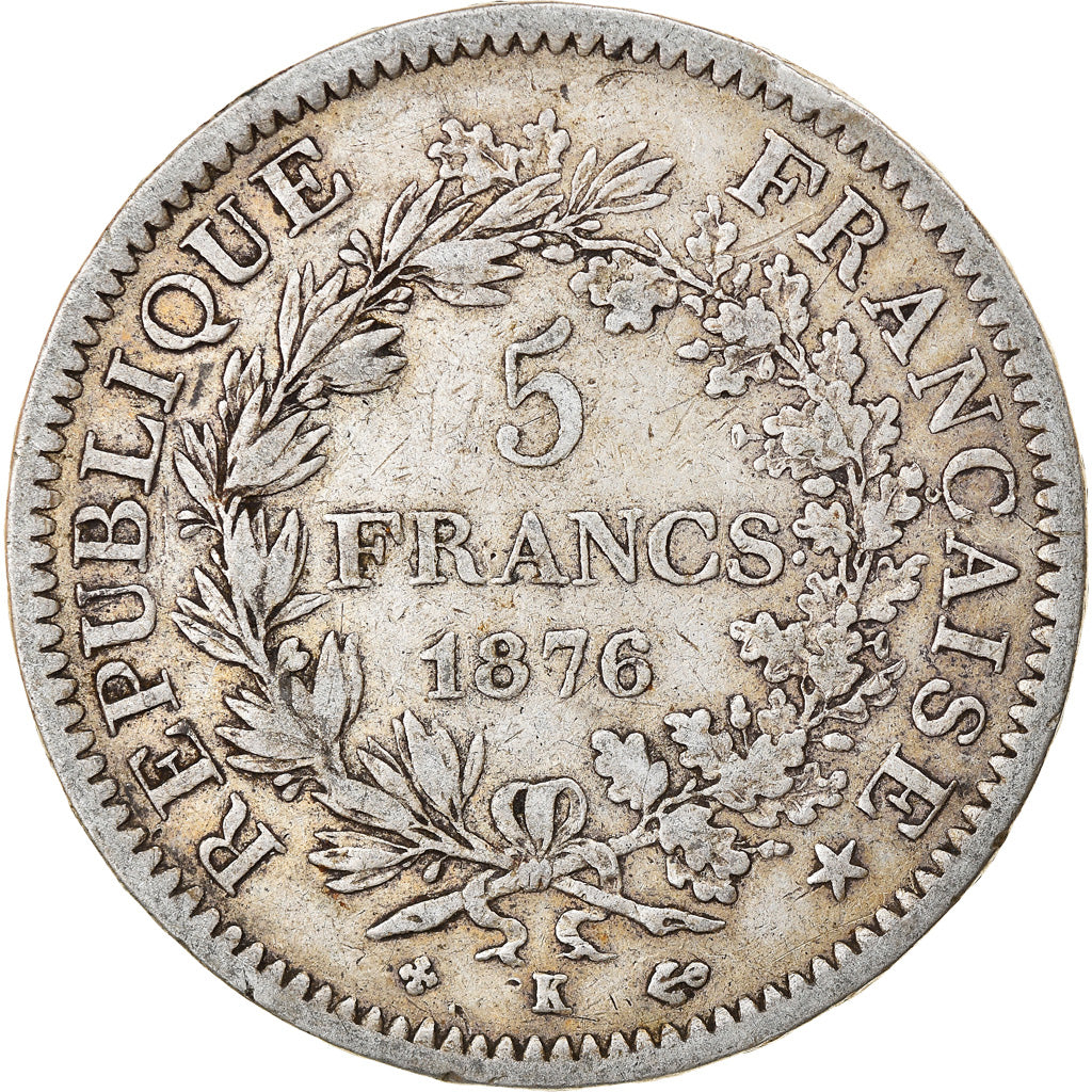 Coin, France, Hercule, 5 Francs, 1876, Bordeaux, VF(20-25), Silver, KM:820.2