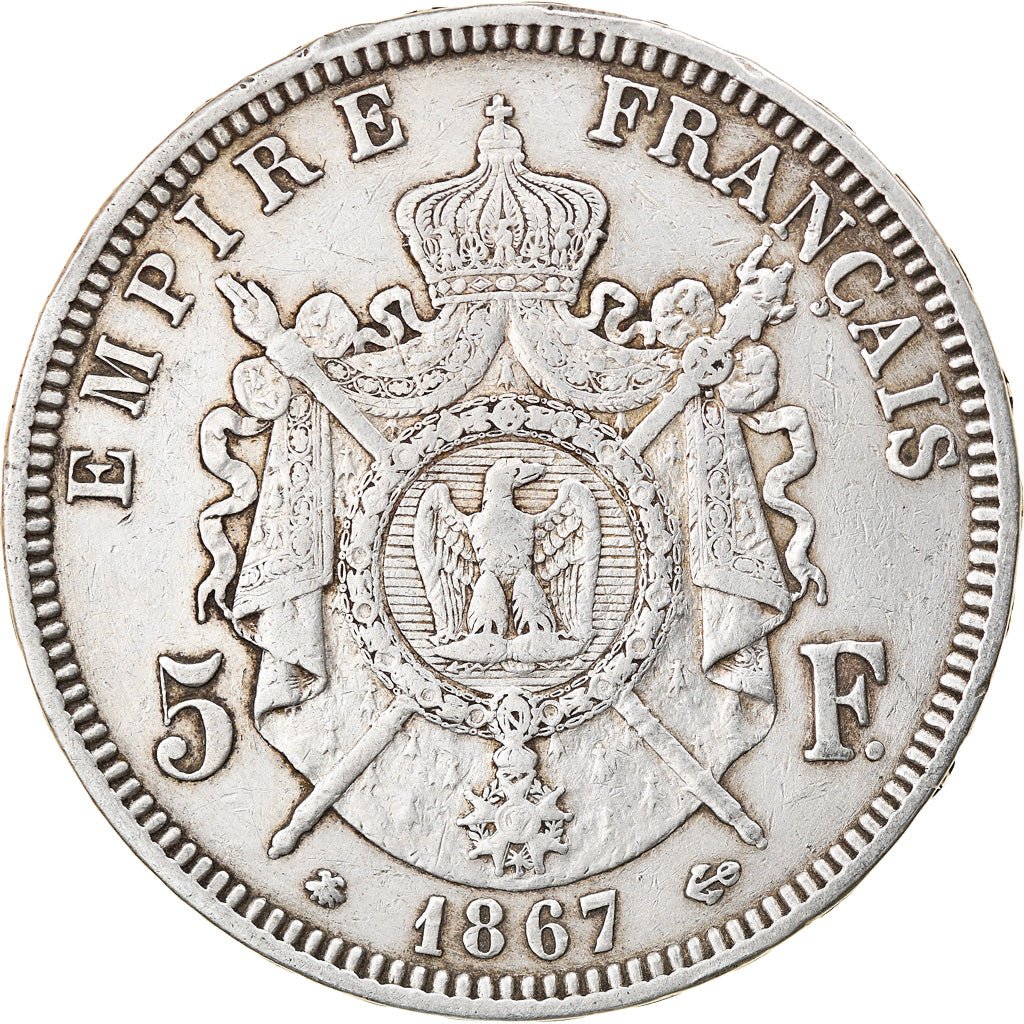 Coin, France, Napoleon III, 5 Francs, 1867, Paris, EF(40-45), Silver, KM:799.1
