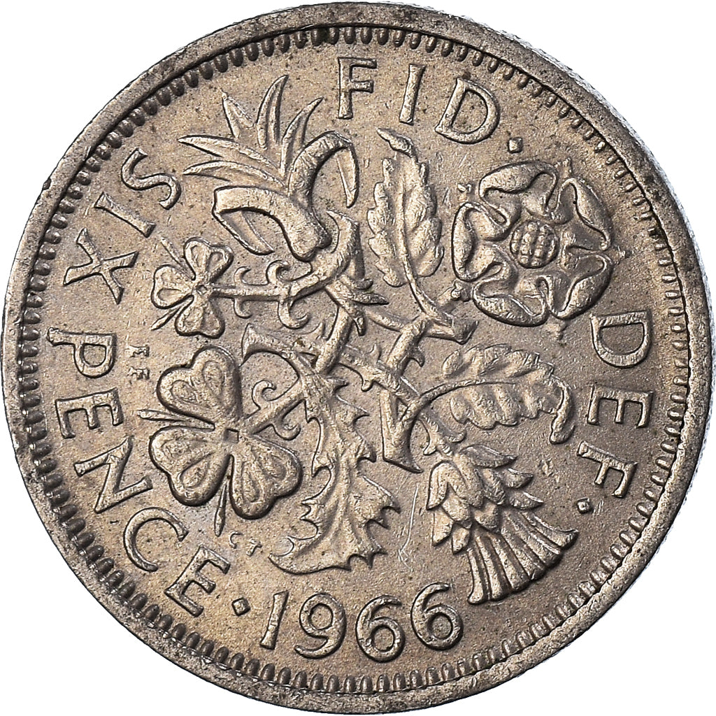 Münze, Großbritannien, 6 Pence, 1966