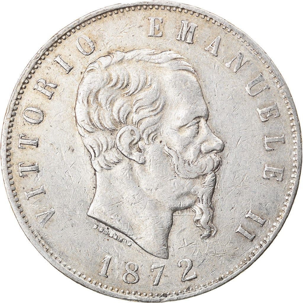 Moneta, Italia, Vittorio Emanuele II, 5 Lire, 1872, Milan, MB+, Argento, KM:8.3