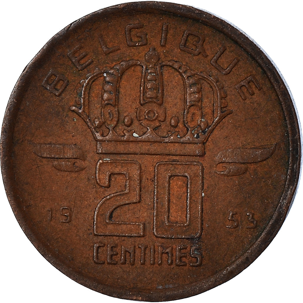 Münze, Belgien, 20 Centimes, 1953