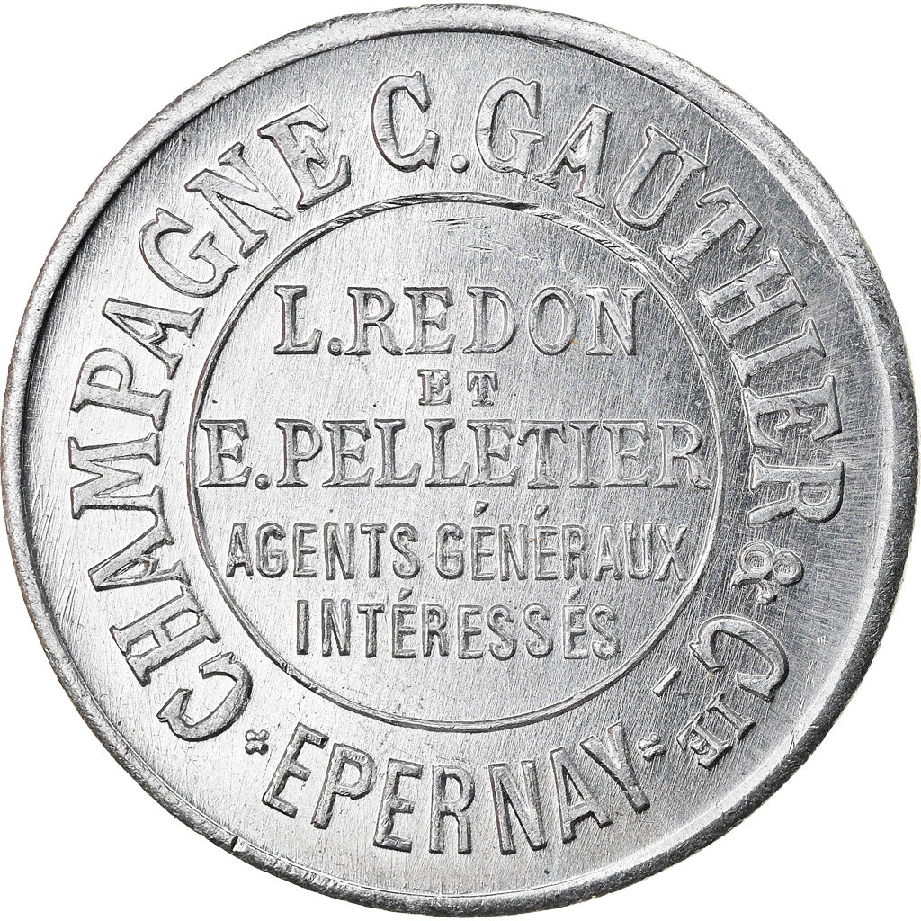 jeton, France, Champagne C. Gauthier, Epernay, 10 Centimes, SUP+, Aluminium
