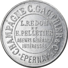 Jetón, Francia, Champagne C. Gauthier, Epernay, 10 Centimes, EBC, Aluminio