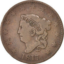 Coin, United States, Coronet Cent, Cent, 1817, U.S. Mint, Philadelphia