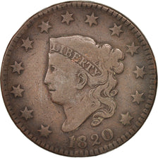 Moneda, Estados Unidos, Coronet Cent, Cent, 1820, U.S. Mint, BC+, Cobre, KM:45