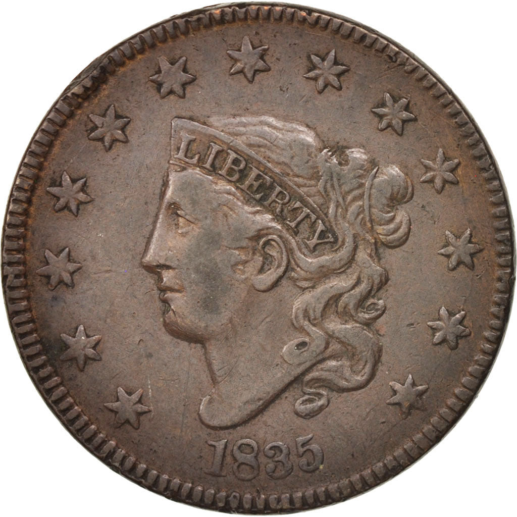 Stati Uniti, Coronet Cent, Cent, 1835, U.S. Mint, Philadelphia, BB, Rame, KM:45