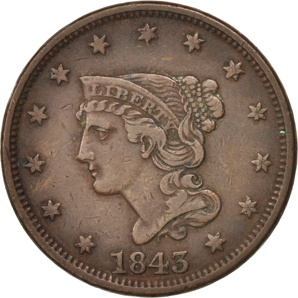 Moneta, Stati Uniti, Braided Hair Cent, Cent, 1843, U.S. Mint, Philadelphia, BB