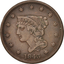 Moneta, Stati Uniti, Braided Hair Cent, Cent, 1843, U.S. Mint, Philadelphia, BB