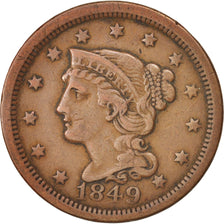 États-Unis, Braided Hair Cent, 1849, U.S. Mint, Philadelphia, TTB, Cuivre, KM:67