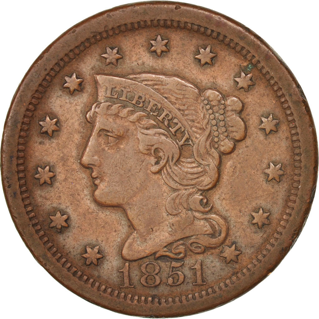 Coin, United States, Braided Hair Cent, Cent, 1851, U.S. Mint, Philadelphia