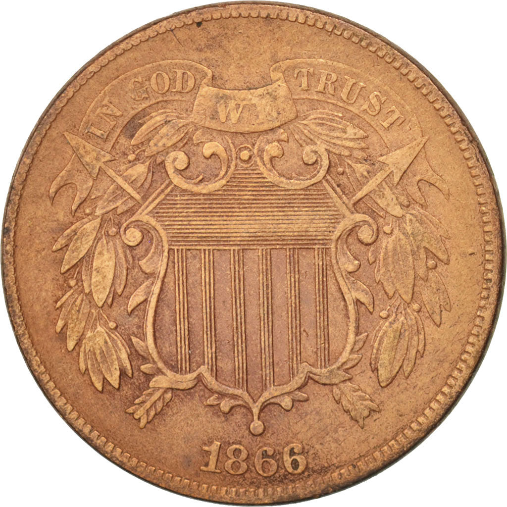 Stati Uniti, 2 Cents, 1866, U.S. Mint, Philadelphia, MB+, Rame-stagno-zinco,...
