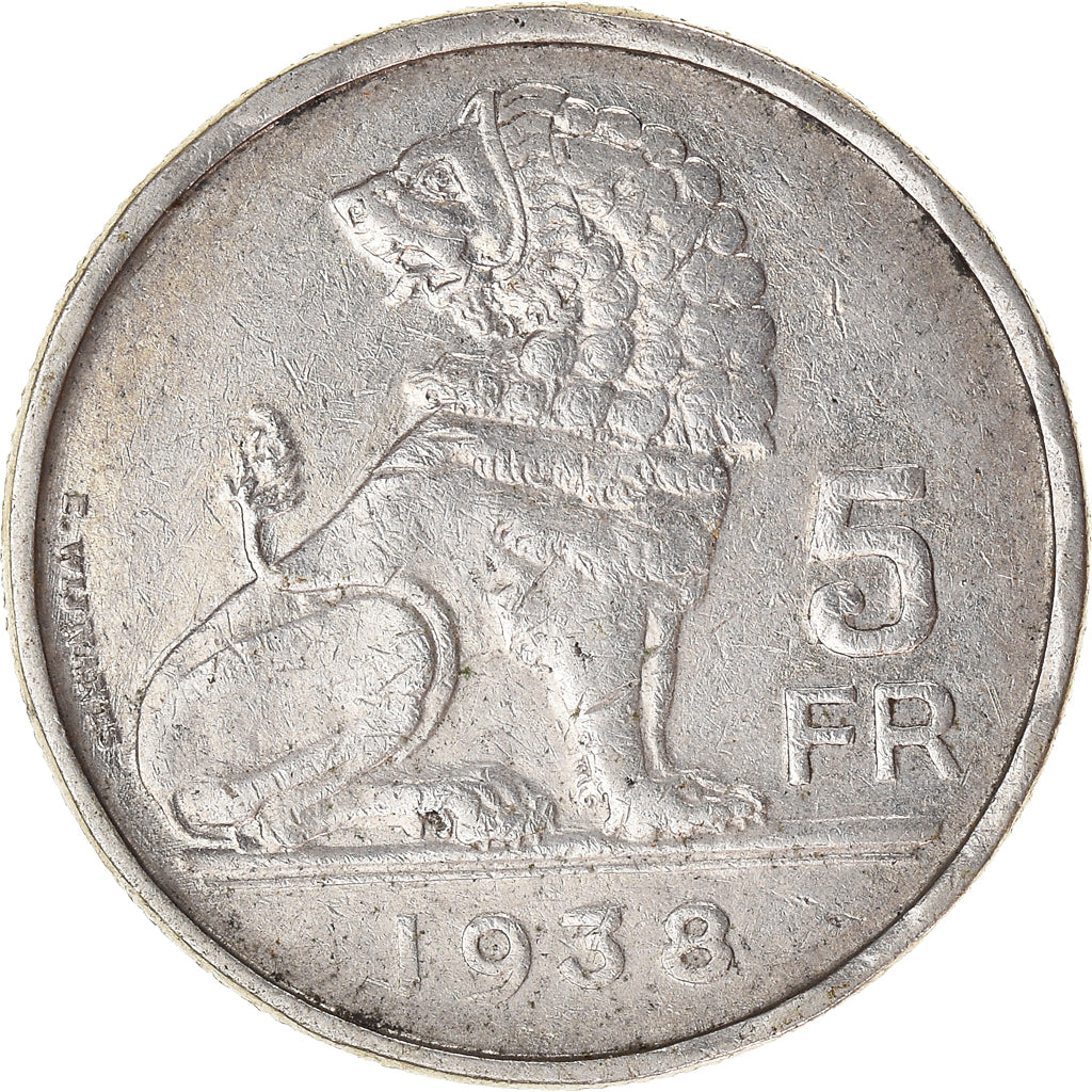 Moneta, Belgio, 5 Francs, 5 Frank, 1938