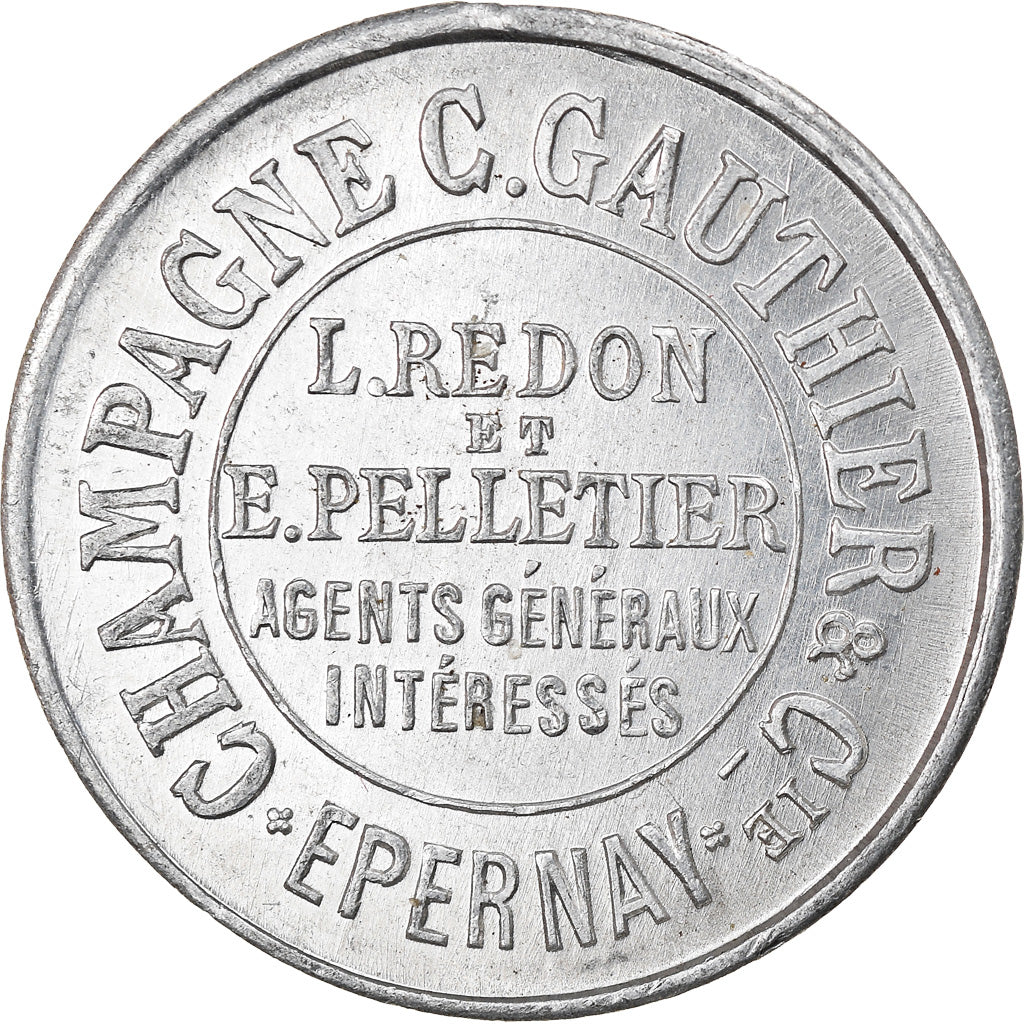 token, France, Champagne C. Gauthier, Epernay, 10 Centimes, AU(55-58), Aluminium