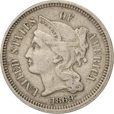 États-Unis, Nickel 3 Cents, 1869, U.S. Mint, Philadelphia, TTB, KM:95