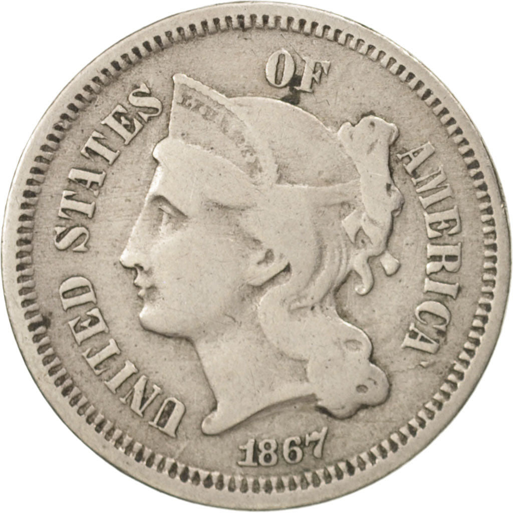 Stati Uniti, Nickel 3 Cents, 1867, U.S. Mint, Philadelphia, MB+, Rame-nichel,...