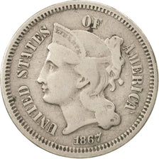 Stati Uniti, Nickel 3 Cents, 1867, U.S. Mint, Philadelphia, MB+, Rame-nichel,...