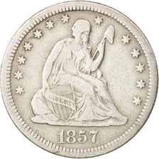 États-Unis, Seated Liberty Quarter, 1857, Philadelphia, TB+, KM:A64.2