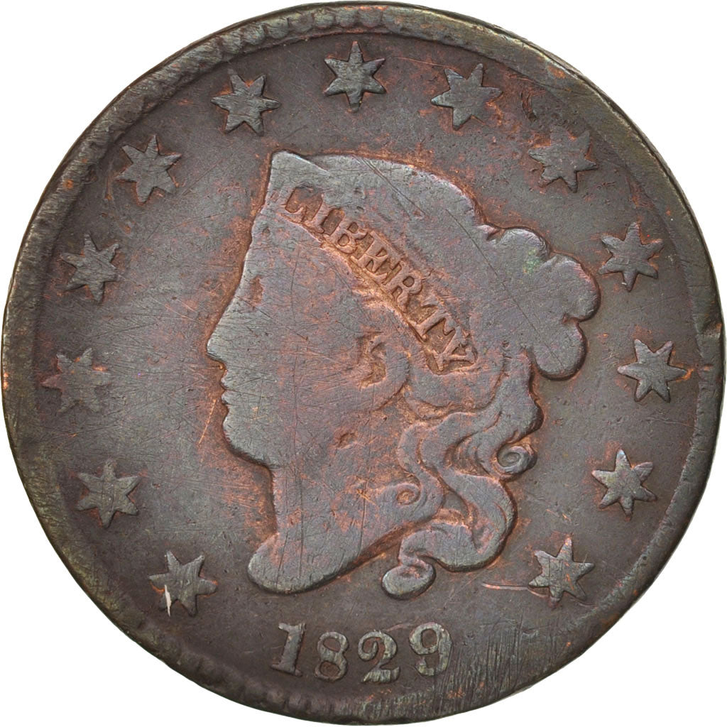 États-Unis, Coronet Cent, 1829, U.S. Mint, Philadelphia, B+, Cuivre, KM:45