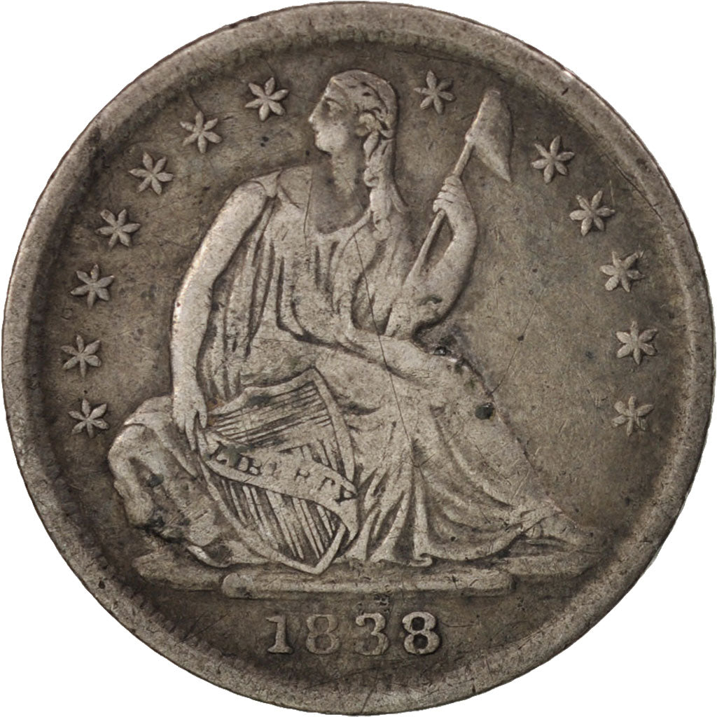 États-Unis, Seated Liberty Half Dime, 1838, Philadelphia, TB+, KM:62.1