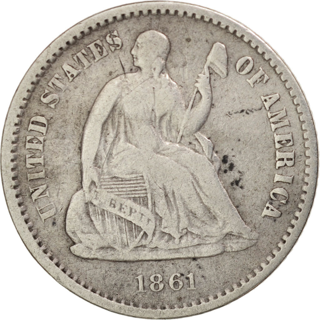 États-Unis, Seated Liberty Half Dime, 1861, Philadelphia, TB, KM:91