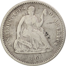 États-Unis, Seated Liberty Half Dime, 1861, Philadelphia, TB, KM:91