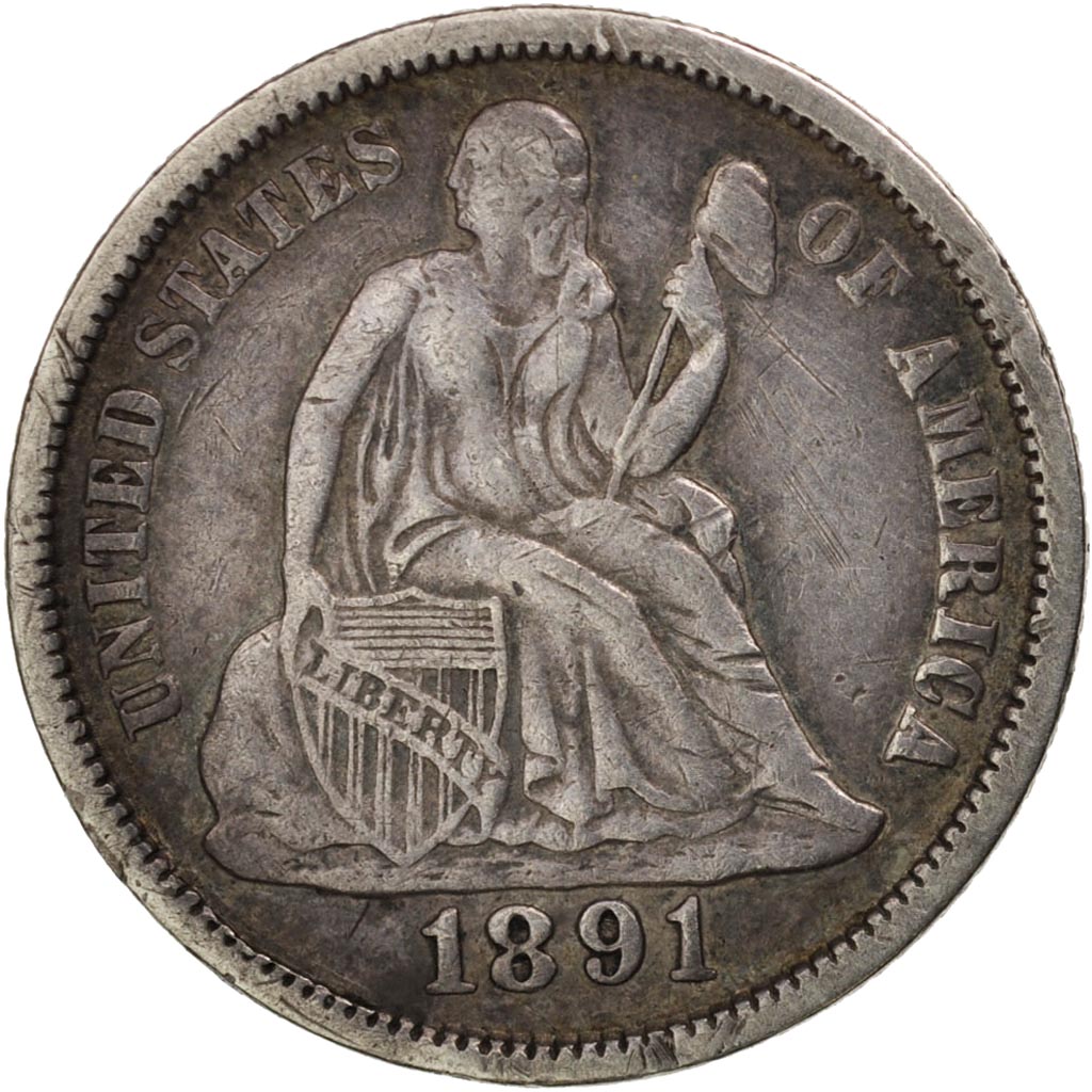 Coin, United States, Seated Liberty Dime, Dime, 1891, U.S. Mint, Philadelphia