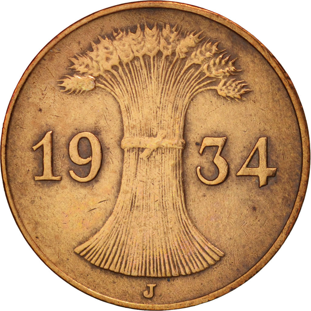 Münze, Deutschland, Weimarer Republik, Reichspfennig, 1934, Hamburg, SS