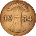 Münze, Deutschland, Weimarer Republik, Reichspfennig, 1934, Hamburg, SS