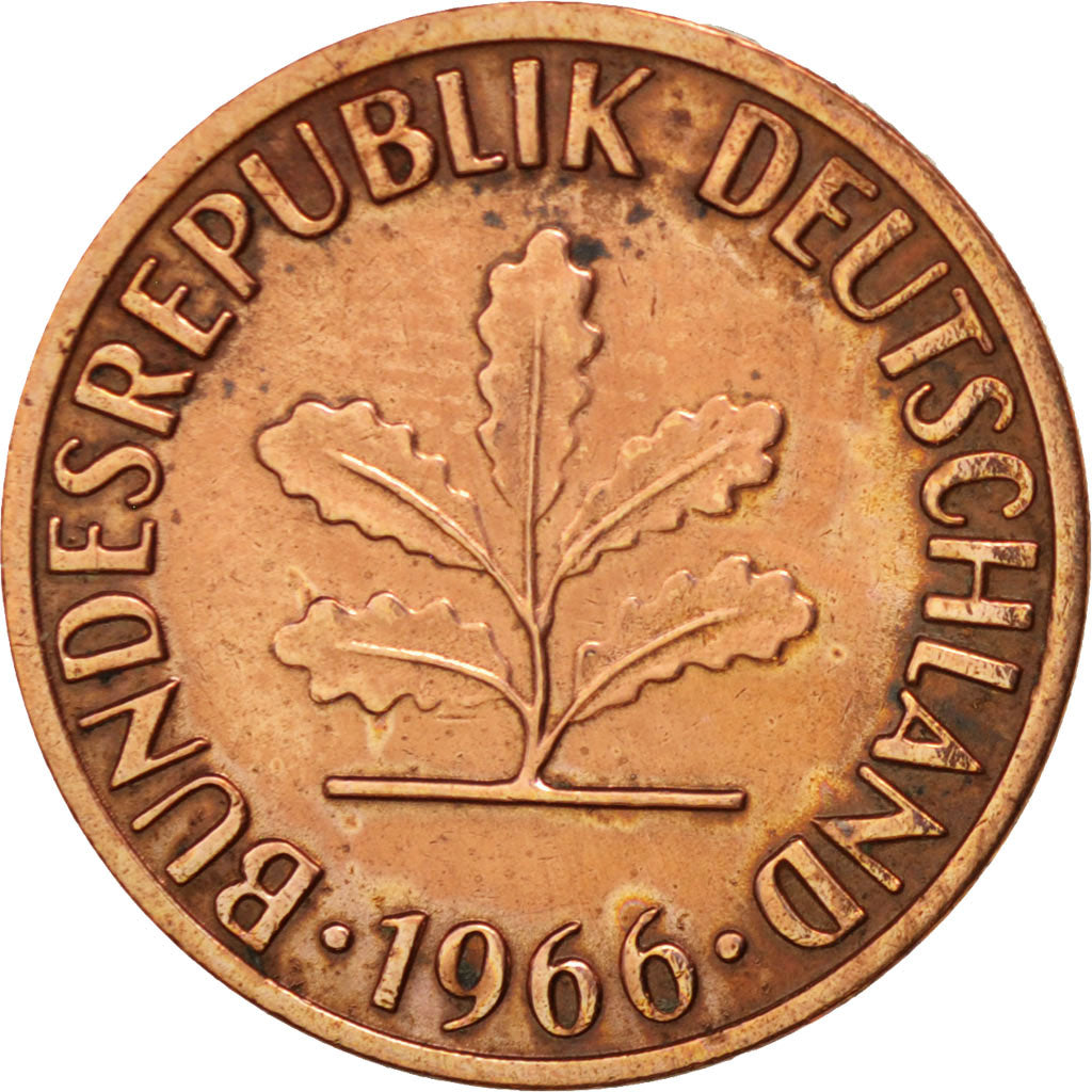 Coin, GERMANY - FEDERAL REPUBLIC, Pfennig, 1966, Stuttgart, EF(40-45), Copper