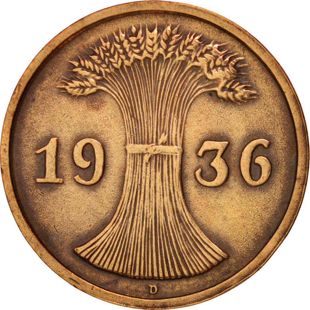 GERMANIA, REPUBBLICA DI WEIMAR, 2 Reichspfennig, 1936, Munich, BB, Bronzo, KM:38
