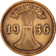 GERMANIA, REPUBBLICA DI WEIMAR, 2 Reichspfennig, 1936, Munich, BB, Bronzo, KM:38