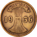 GERMANIA, REPUBBLICA DI WEIMAR, 2 Reichspfennig, 1936, Munich, BB, Bronzo, KM:38