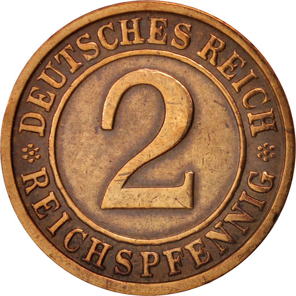 GERMANIA, REPUBBLICA DI WEIMAR, 2 Reichspfennig, 1936, Munich, BB, Bronzo, KM:38
